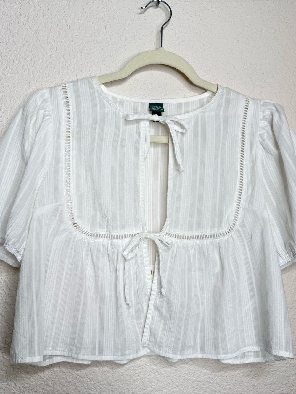 Wild Fable White Tie-Front Crop Top Puff Sleeve Babydoll Blouse Women's Medium